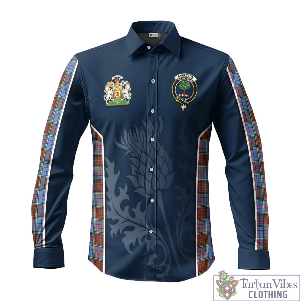 Tartan Vibes Clothing Anderson Modern Tartan Long Sleeve Button Up Shirt with Family Crest and Scottish Thistle Vibes Sport Style