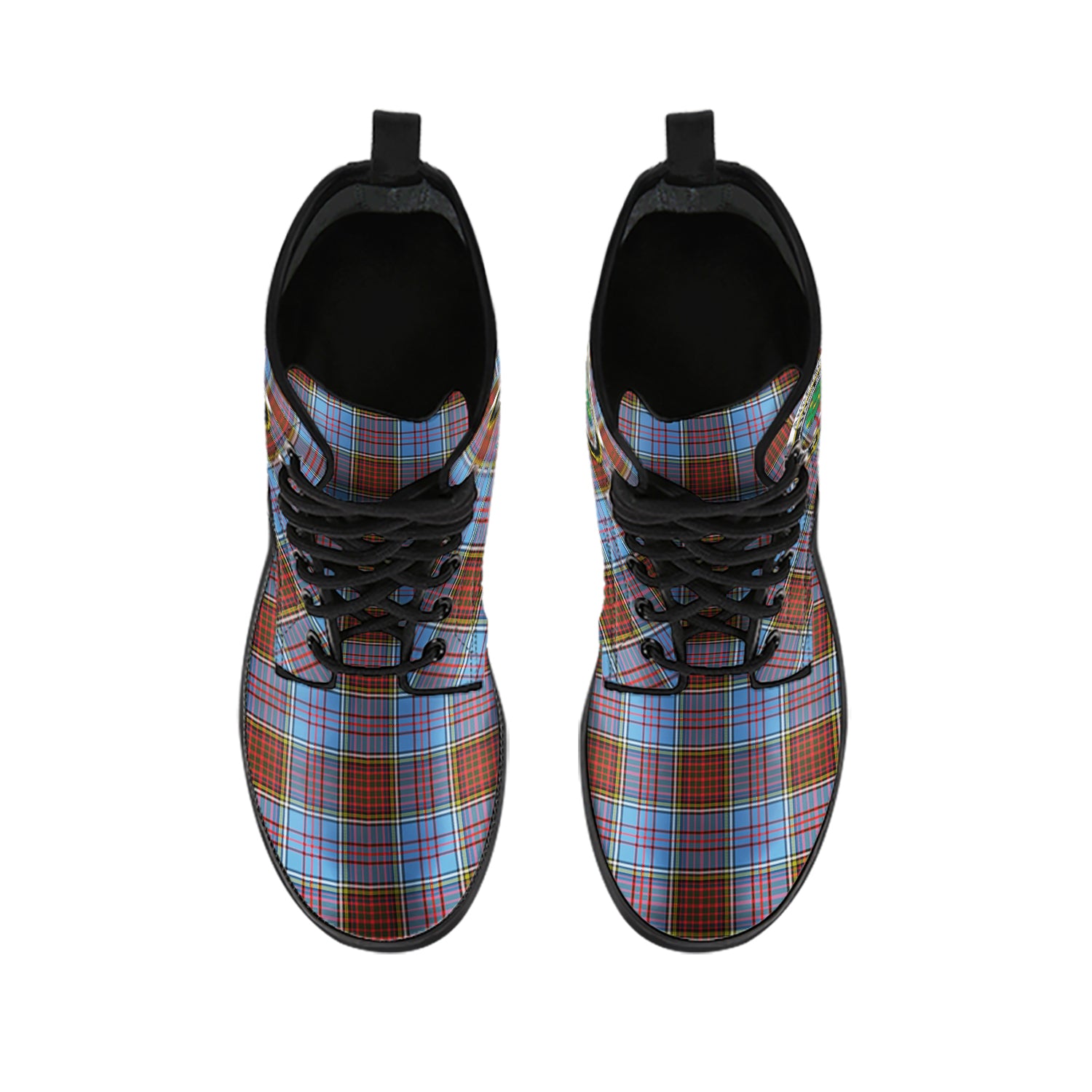 Anderson Modern Tartan Leather Boots with Family Crest - Tartanvibesclothing