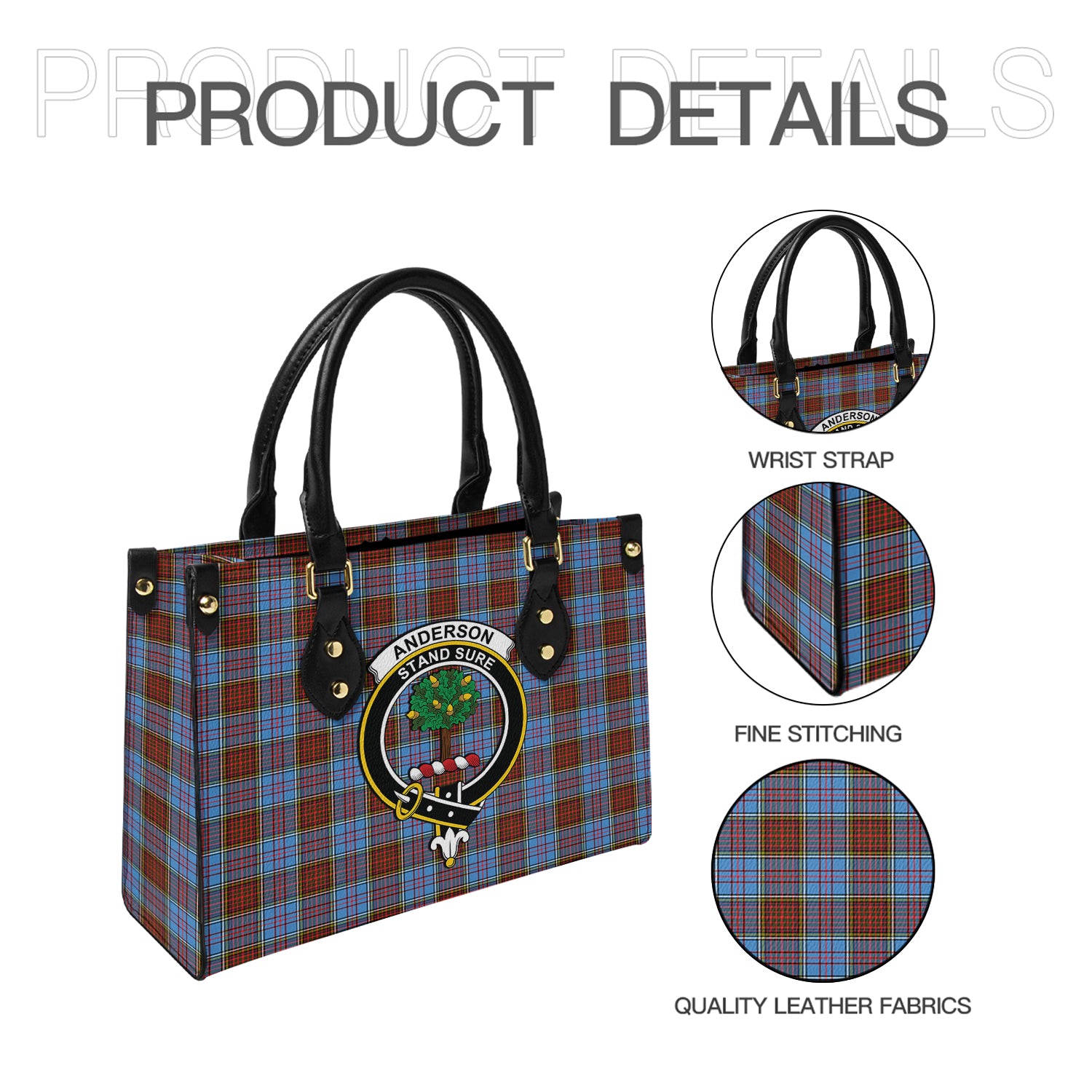 Anderson Modern Tartan Leather Bag with Family Crest - Tartanvibesclothing