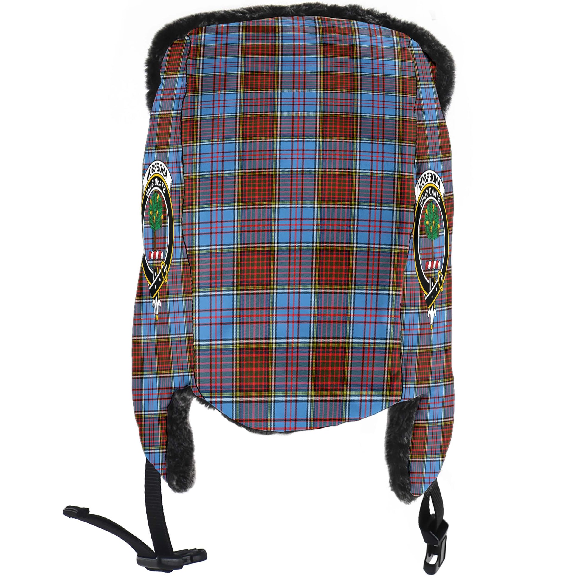 Anderson Modern Tartan Winter Trapper Hat with Family Crest - Tartanvibesclothing