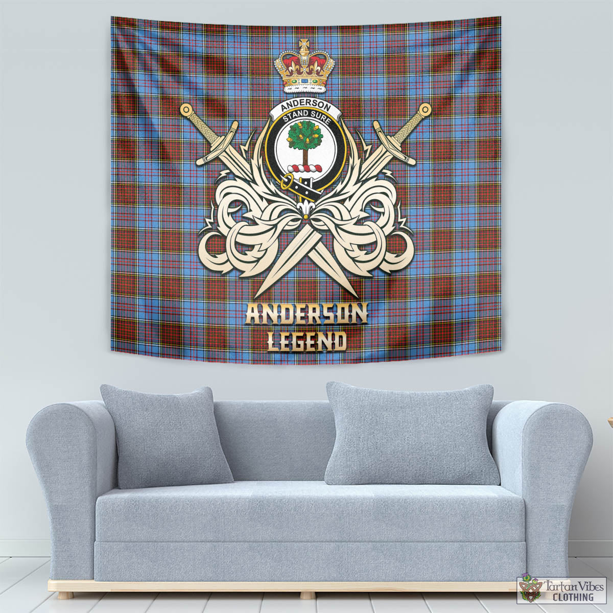 Tartan Vibes Clothing Anderson Modern Tartan Tapestry with Clan Crest and the Golden Sword of Courageous Legacy