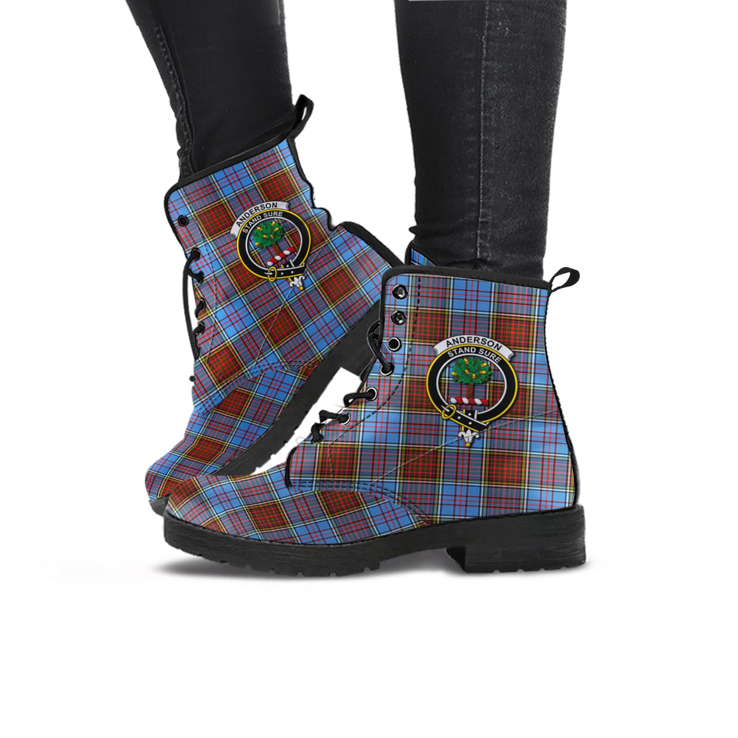 Anderson Modern Tartan Leather Boots with Family Crest - Tartanvibesclothing