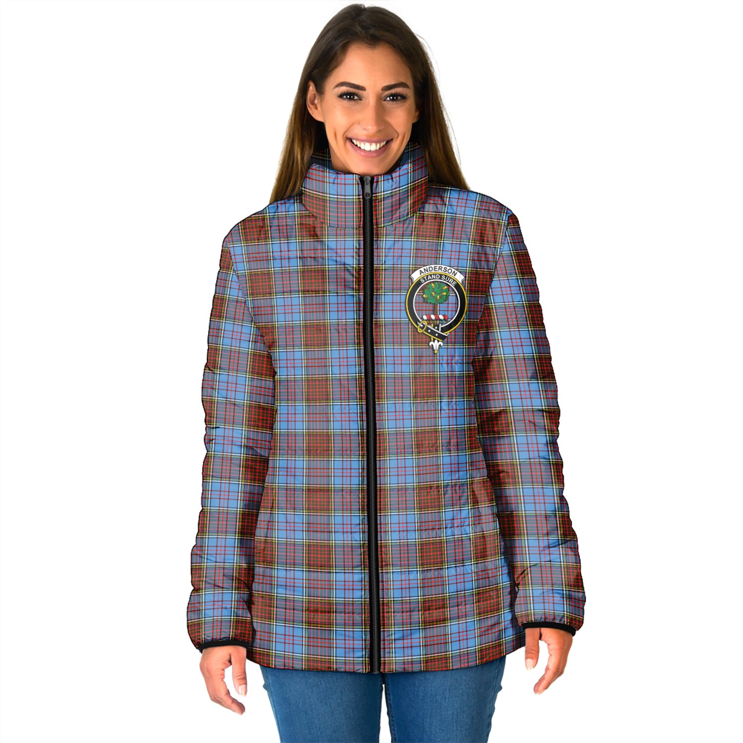 Anderson Modern Tartan Padded Jacket with Family Crest - Tartan Vibes Clothing