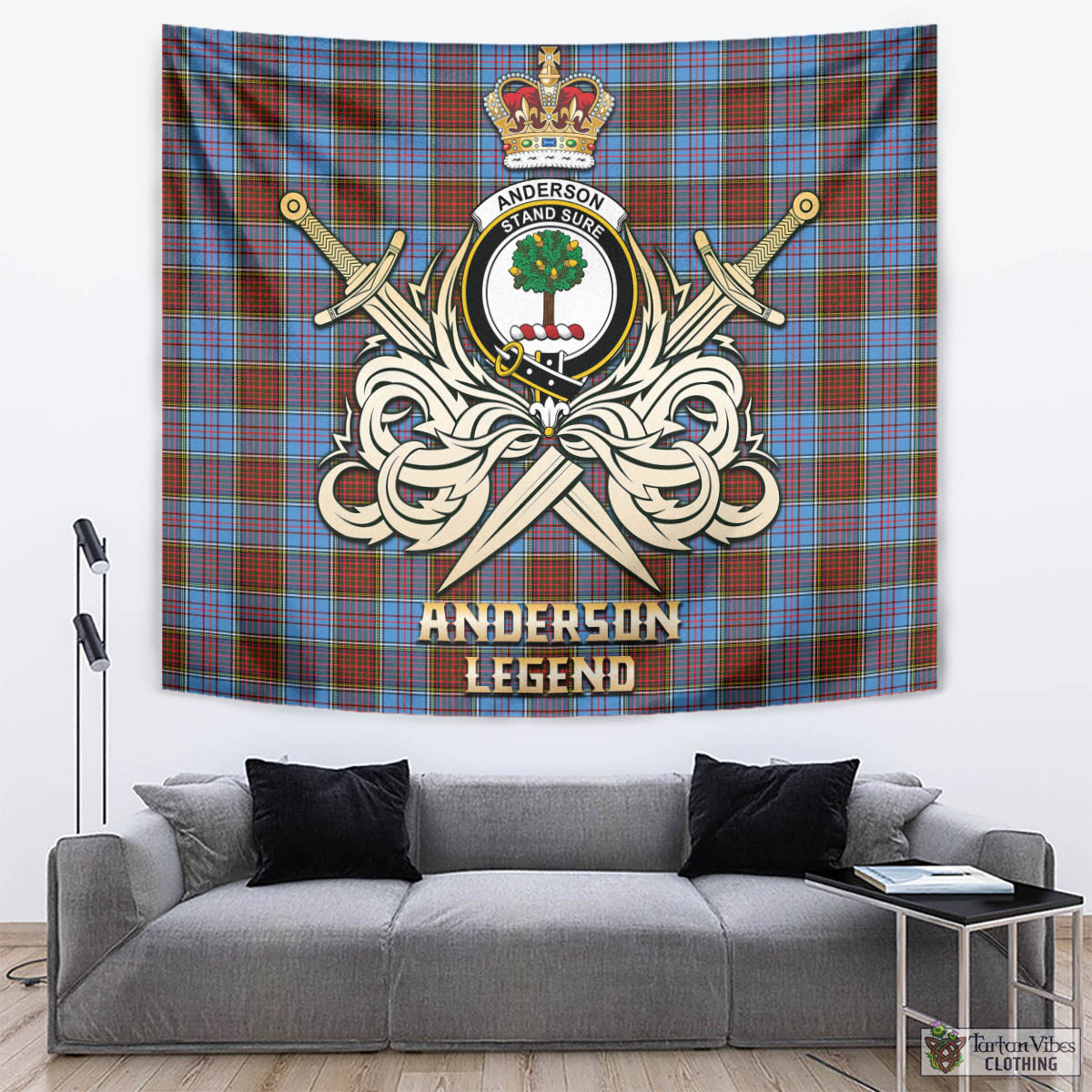 Tartan Vibes Clothing Anderson Modern Tartan Tapestry with Clan Crest and the Golden Sword of Courageous Legacy