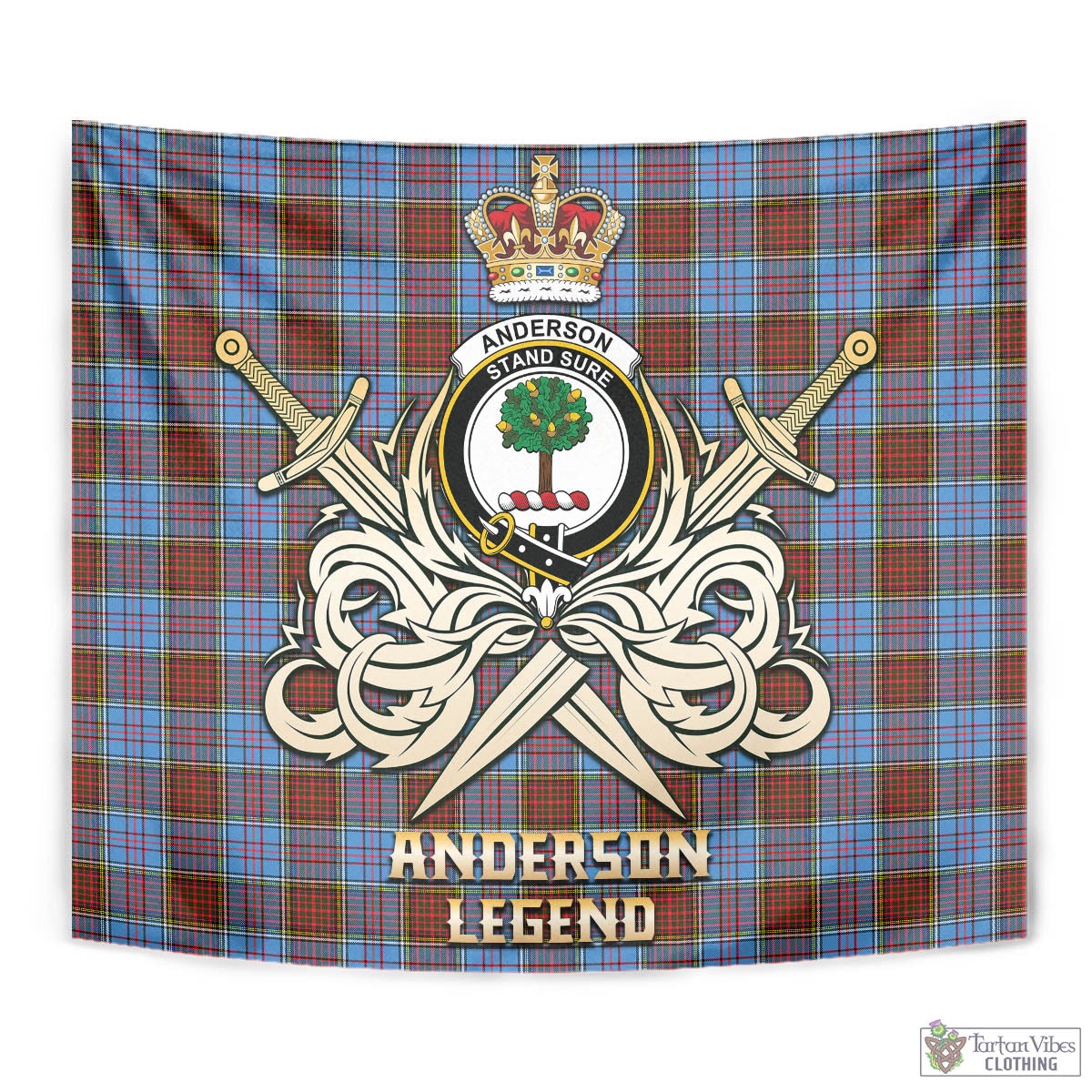 Tartan Vibes Clothing Anderson Modern Tartan Tapestry with Clan Crest and the Golden Sword of Courageous Legacy