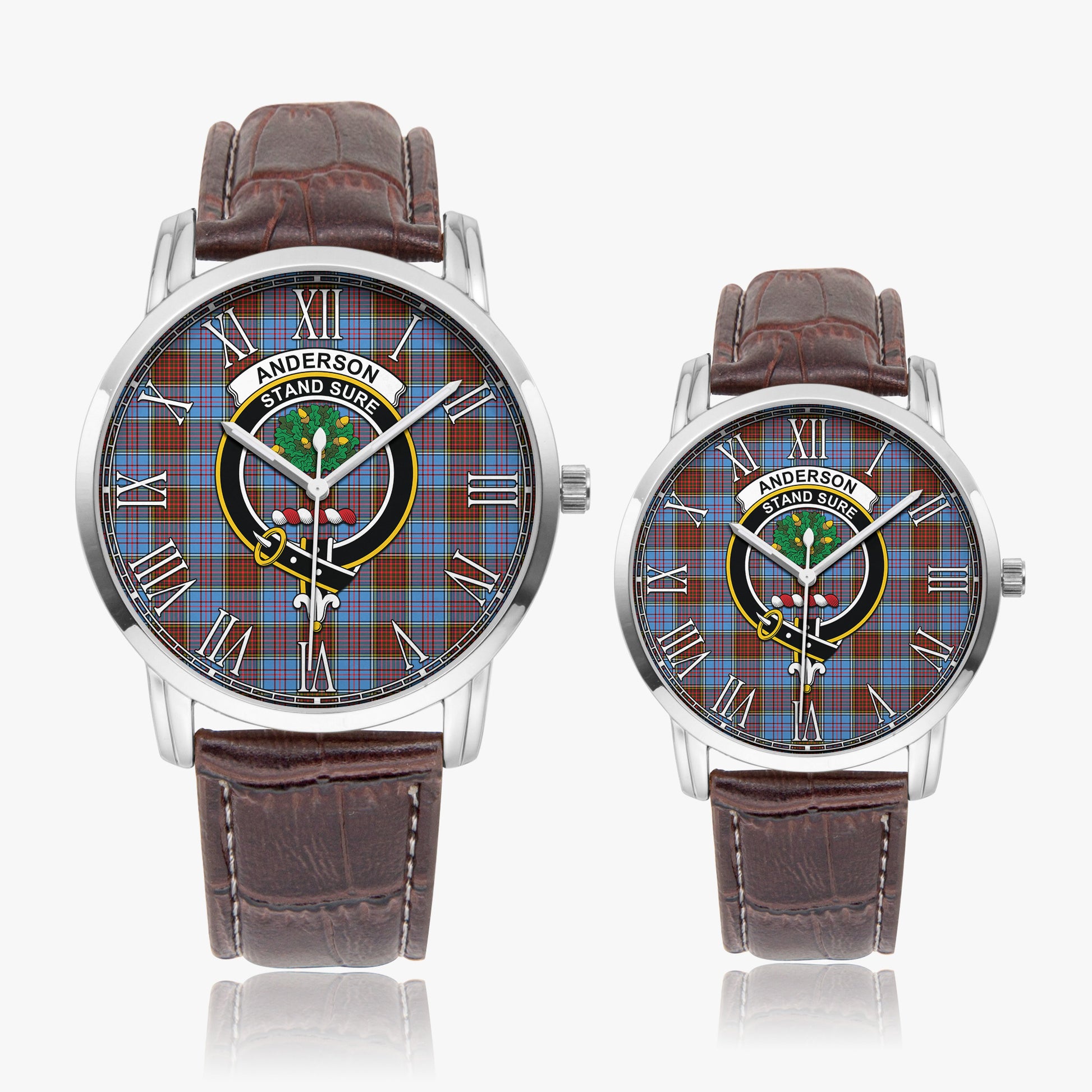 Anderson Modern Tartan Family Crest Leather Strap Quartz Watch - Tartanvibesclothing