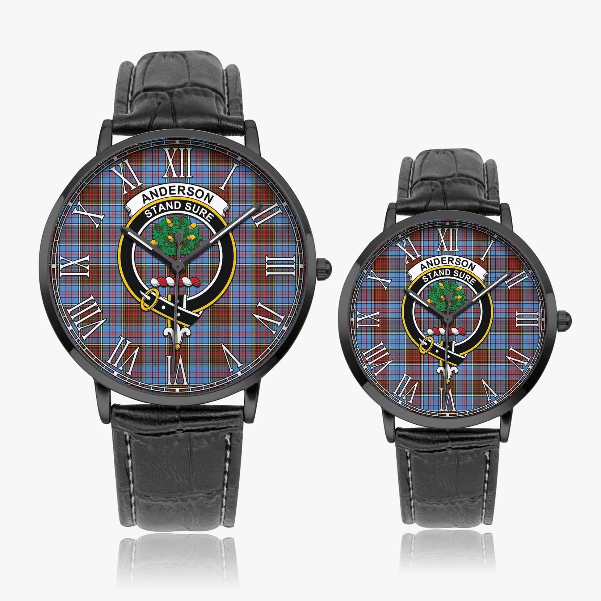 Anderson Modern Tartan Family Crest Leather Strap Quartz Watch - Tartanvibesclothing