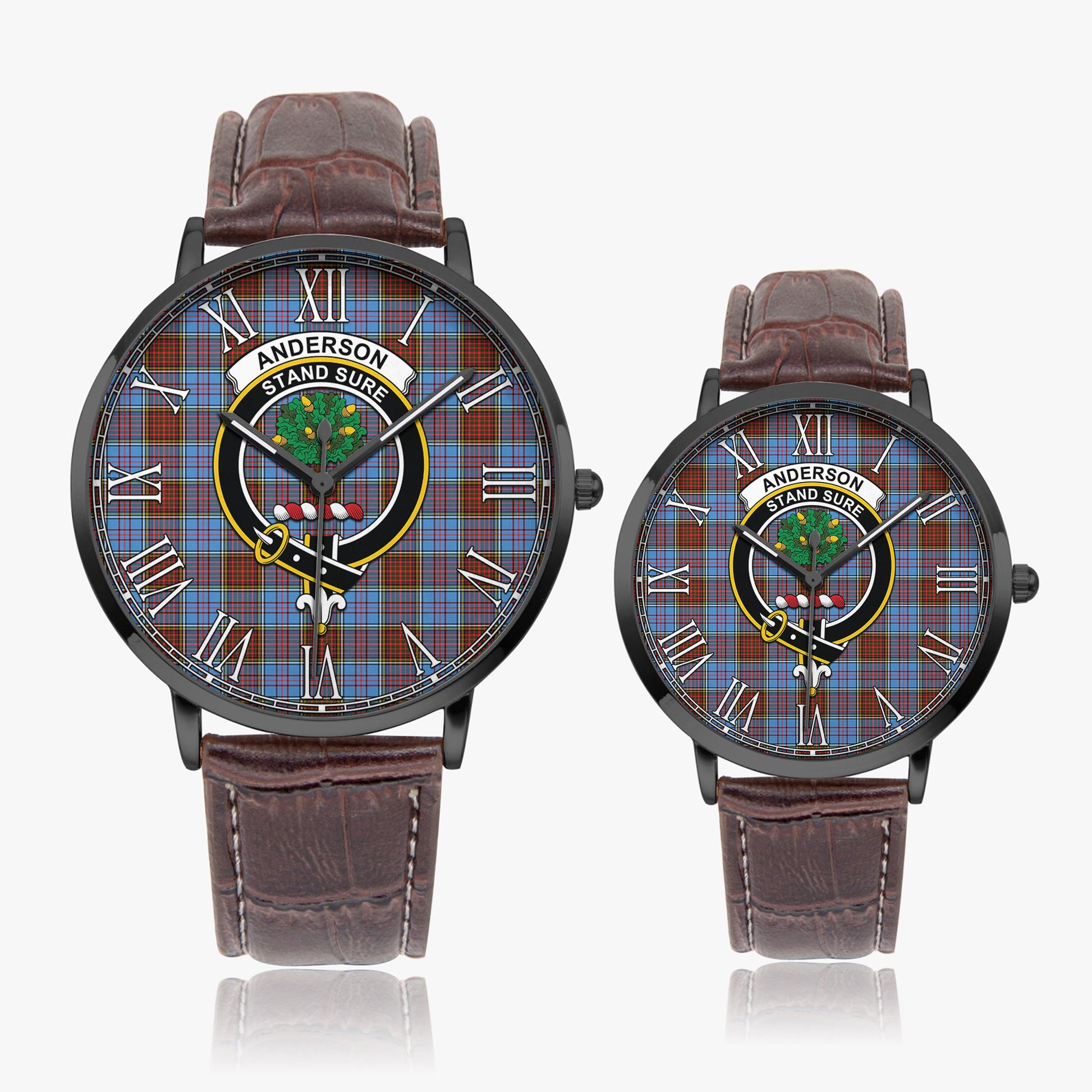 Anderson Modern Tartan Family Crest Leather Strap Quartz Watch - Tartanvibesclothing