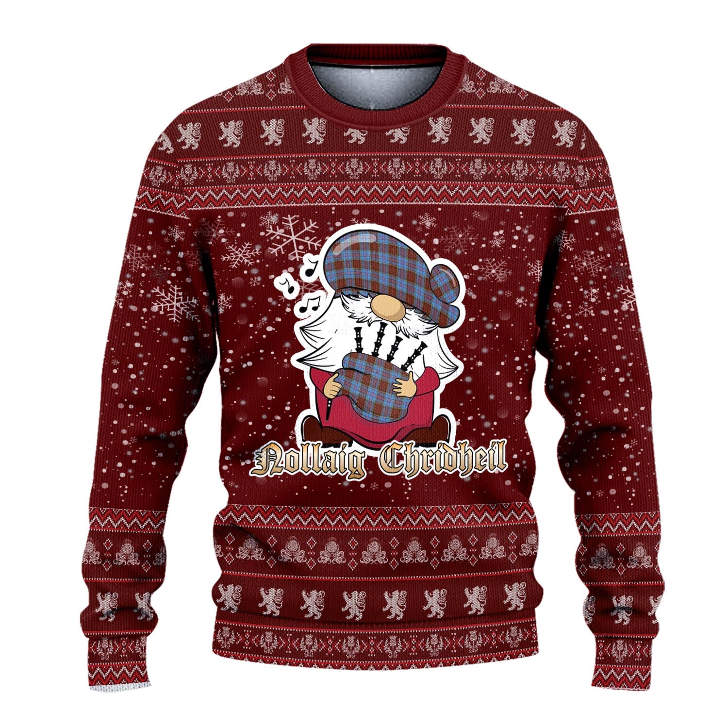 Anderson Modern Clan Christmas Family Knitted Sweater with Funny Gnome Playing Bagpipes - Tartanvibesclothing