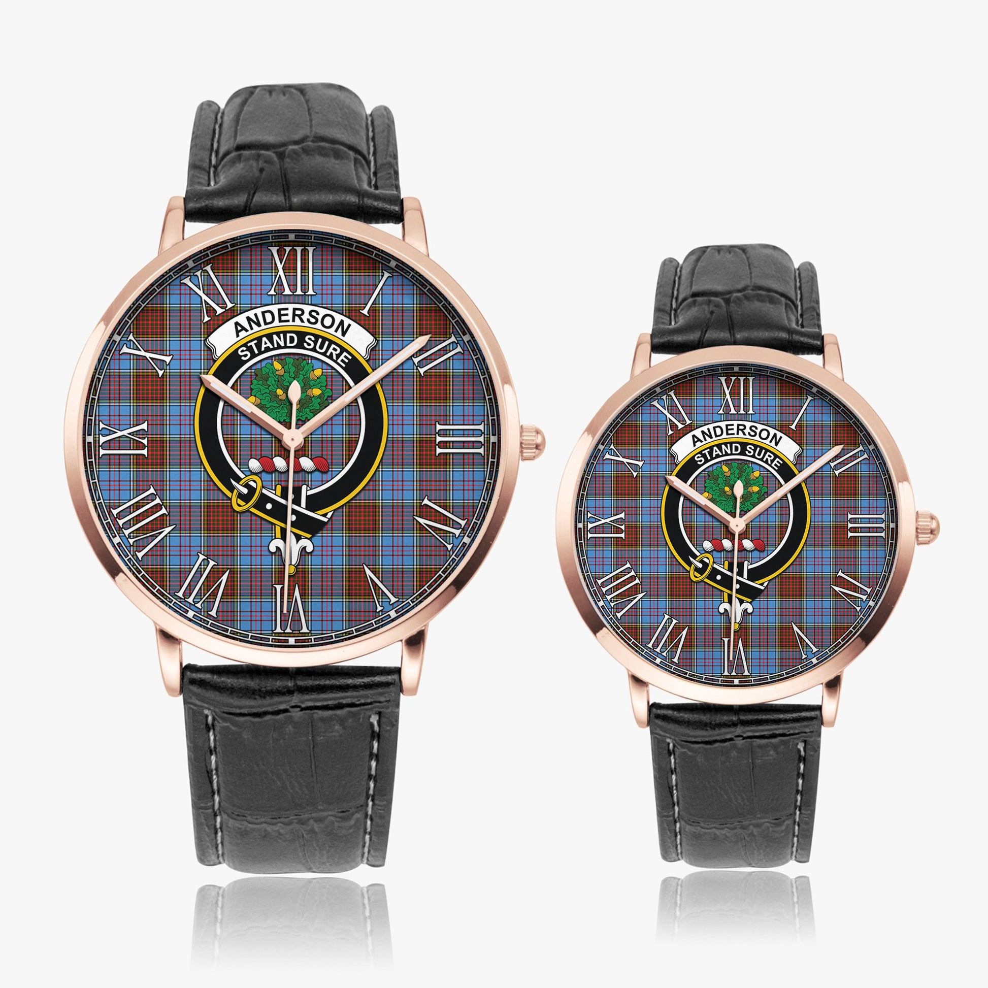 Anderson Modern Tartan Family Crest Leather Strap Quartz Watch - Tartanvibesclothing