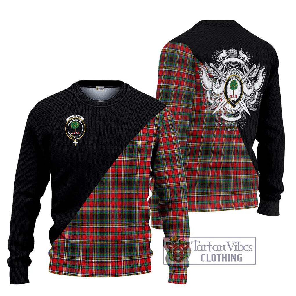 Anderson of Arbrake Tartan Knitted Sweater with Family Crest and Military Logo Style Unisex - Tartanvibesclothing Shop