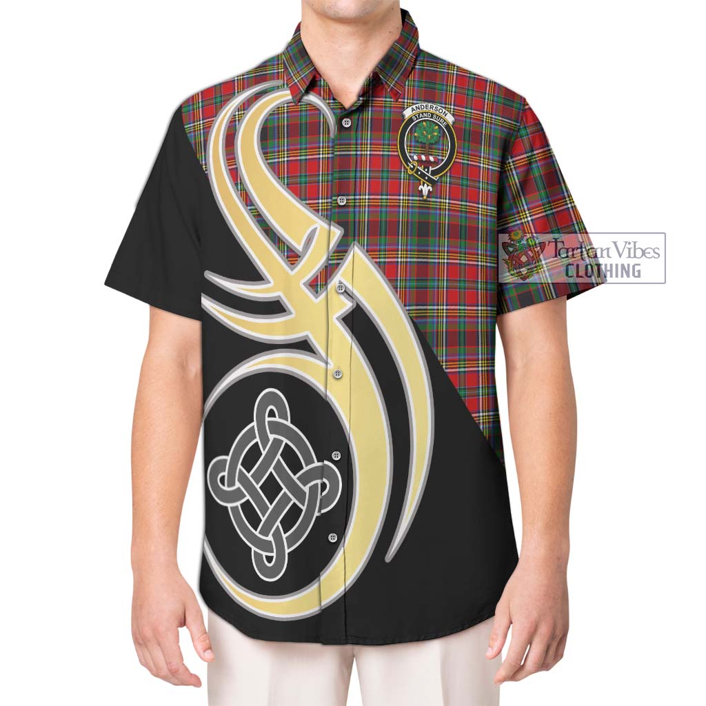 Anderson of Arbrake Tartan Short Sleeve Button Shirt with Family Crest and Celtic Symbol Style Kid - Tartan Vibes Clothing