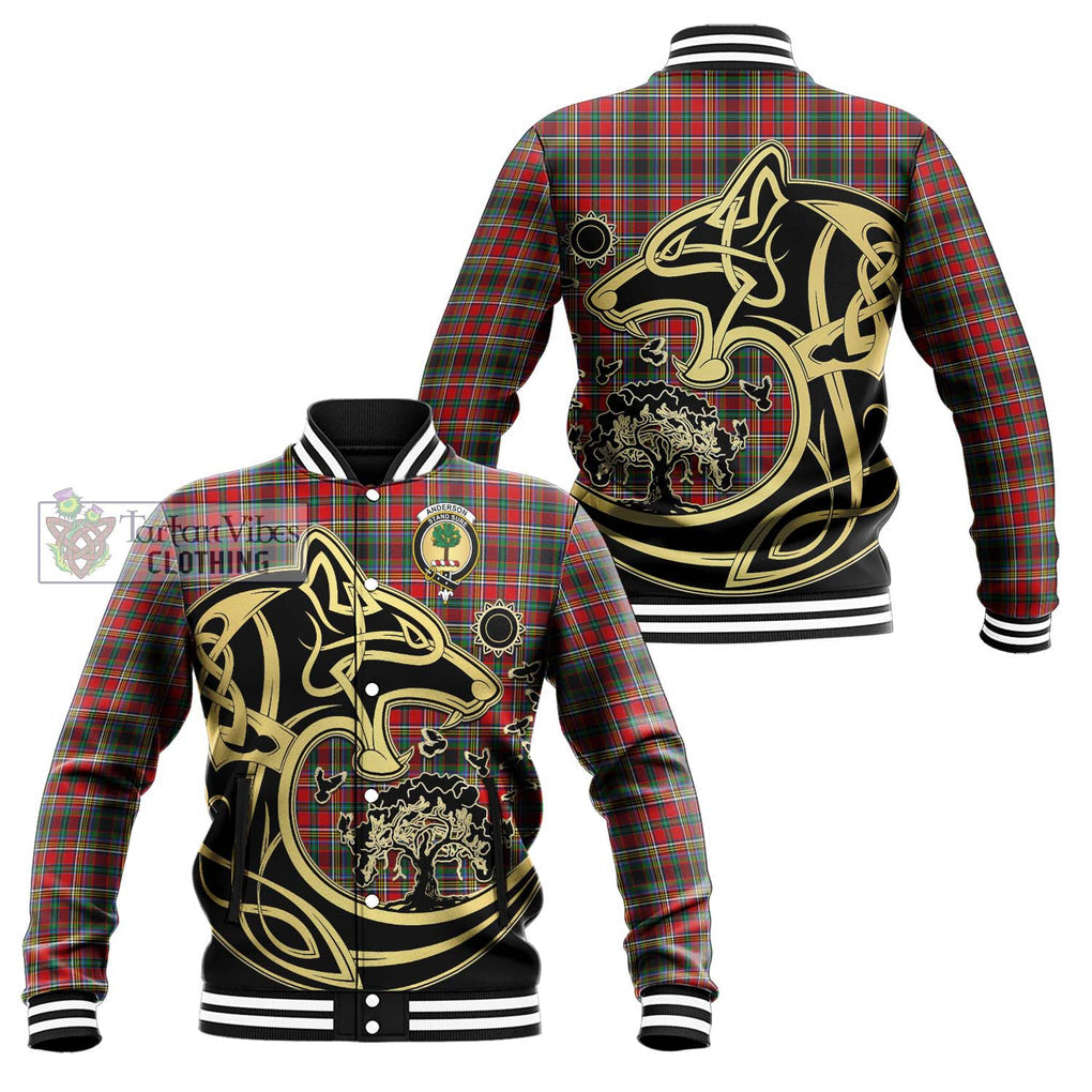 Anderson of Arbrake Tartan Baseball Jacket with Family Crest Celtic Wolf Style Unisex - Tartan Vibes Clothing