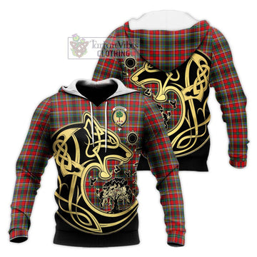 Anderson of Arbrake Tartan Knitted Hoodie with Family Crest Celtic Wolf Style