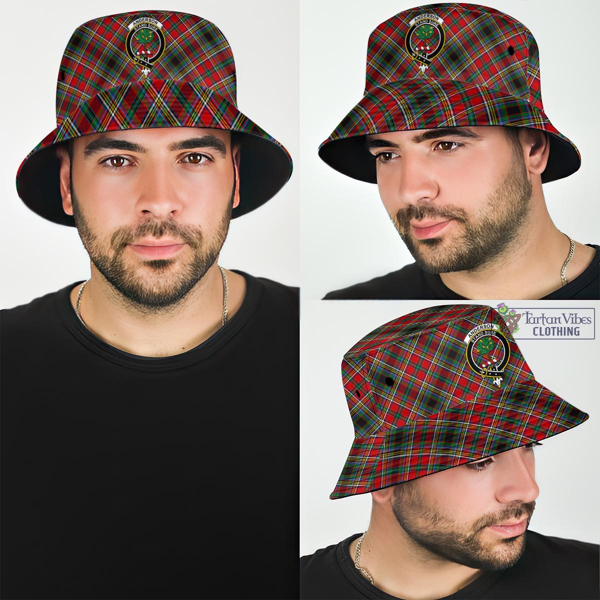 Tartan Vibes Clothing Anderson of Arbrake Tartan Bucket Hat with Family Crest