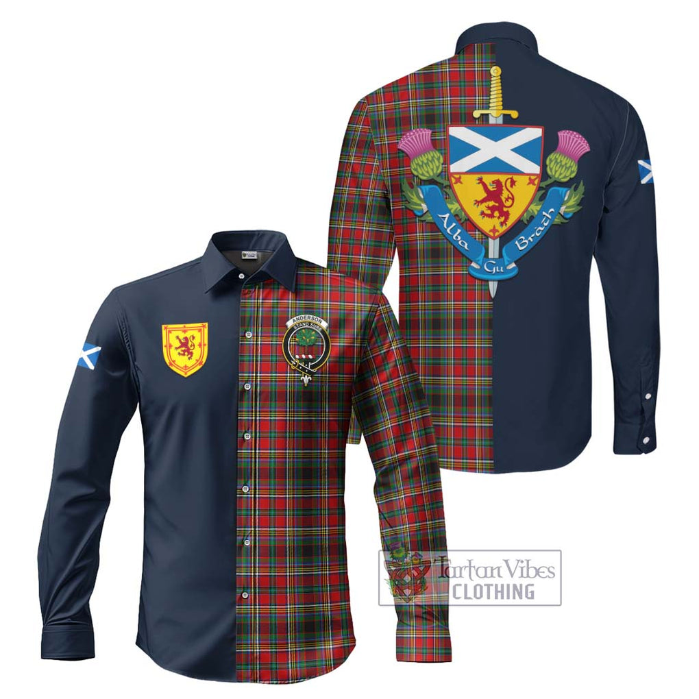 Tartan Vibes Clothing Anderson of Arbrake Tartan Long Sleeve Button Shirt with Scottish Lion Royal Arm Half Style