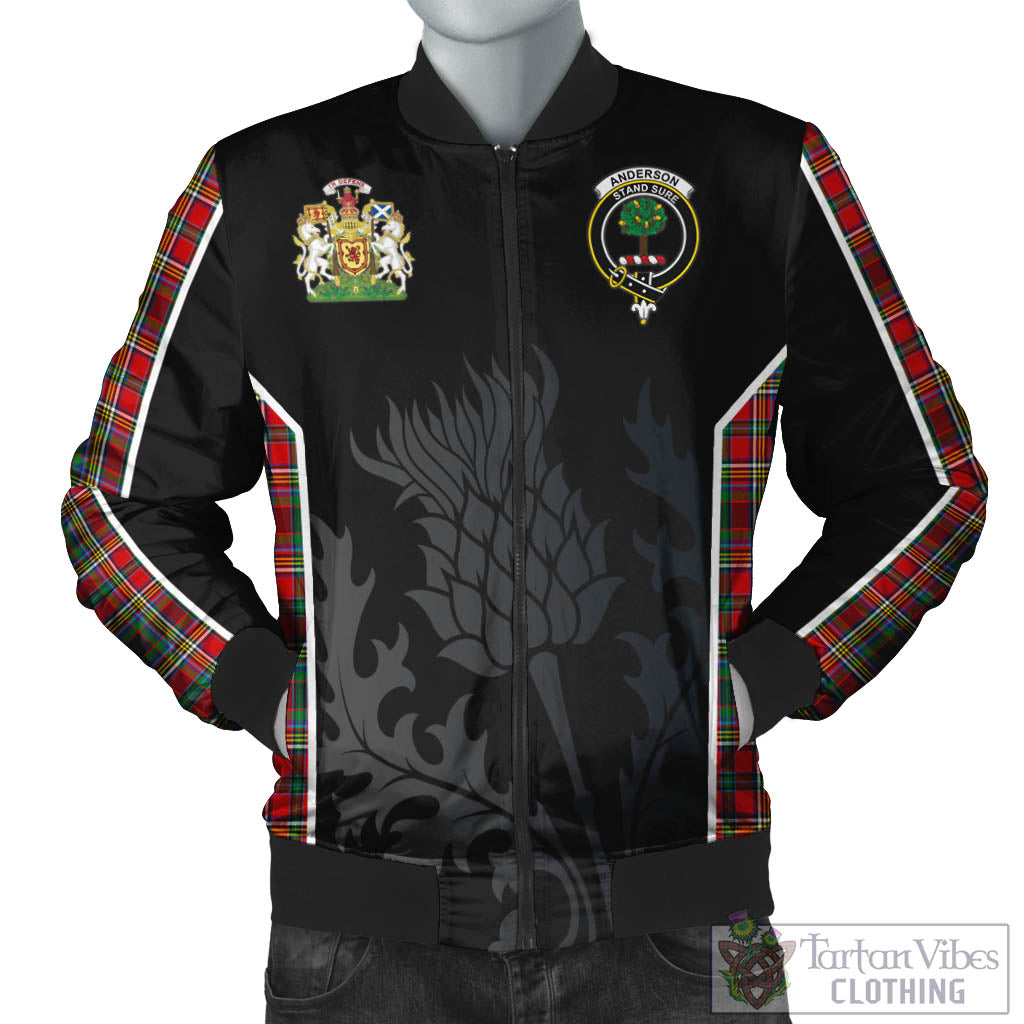 Tartan Vibes Clothing Anderson of Arbrake Tartan Bomber Jacket with Family Crest and Scottish Thistle Vibes Sport Style