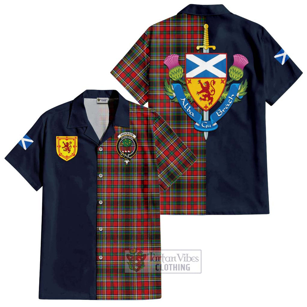 Tartan Vibes Clothing Anderson of Arbrake Tartan Short Sleeve Button Shirt with Scottish Lion Royal Arm Half Style