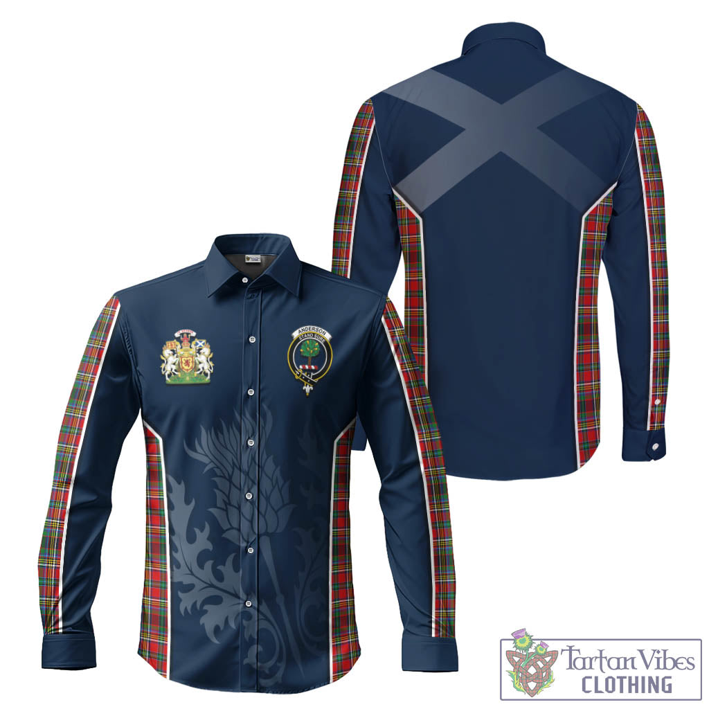 Tartan Vibes Clothing Anderson of Arbrake Tartan Long Sleeve Button Up Shirt with Family Crest and Scottish Thistle Vibes Sport Style