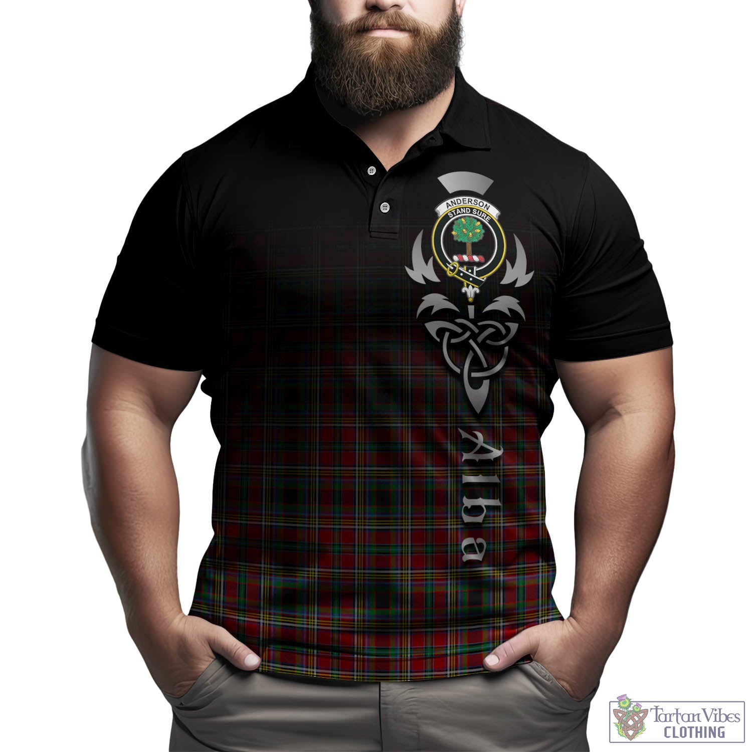 Tartan Vibes Clothing Anderson of Arbrake Tartan Polo Shirt Featuring Alba Gu Brath Family Crest Celtic Inspired