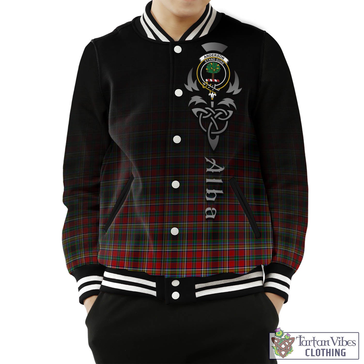 Tartan Vibes Clothing Anderson of Arbrake Tartan Baseball Jacket Featuring Alba Gu Brath Family Crest Celtic Inspired