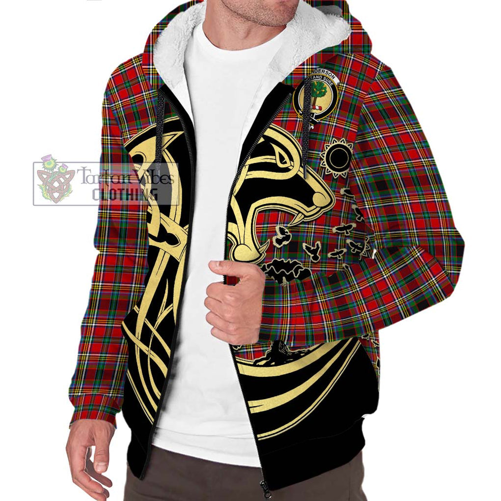 Anderson of Arbrake Tartan Sherpa Hoodie with Family Crest Celtic Wolf Style Unisex S - Tartan Vibes Clothing