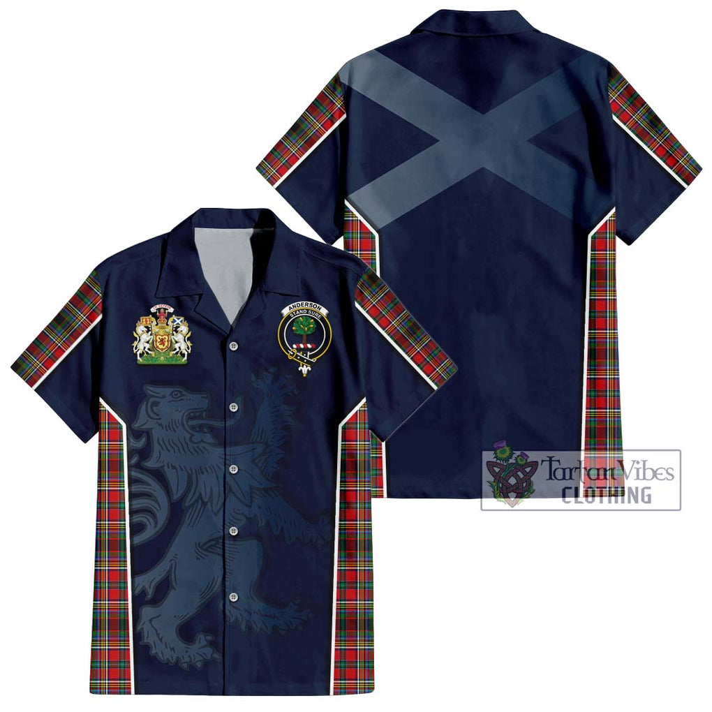 Anderson of Arbrake Tartan Short Sleeve Button Shirt with Family Crest and Lion Rampant Vibes Sport Style Kid - Tartan Vibes Clothing