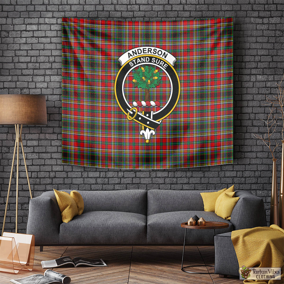 Tartan Vibes Clothing Anderson of Arbrake Tartan Tapestry Wall Hanging and Home Decor for Room with Family Crest