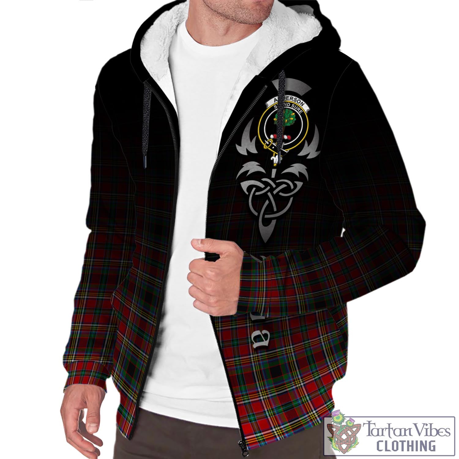 Tartan Vibes Clothing Anderson of Arbrake Tartan Sherpa Hoodie Featuring Alba Gu Brath Family Crest Celtic Inspired