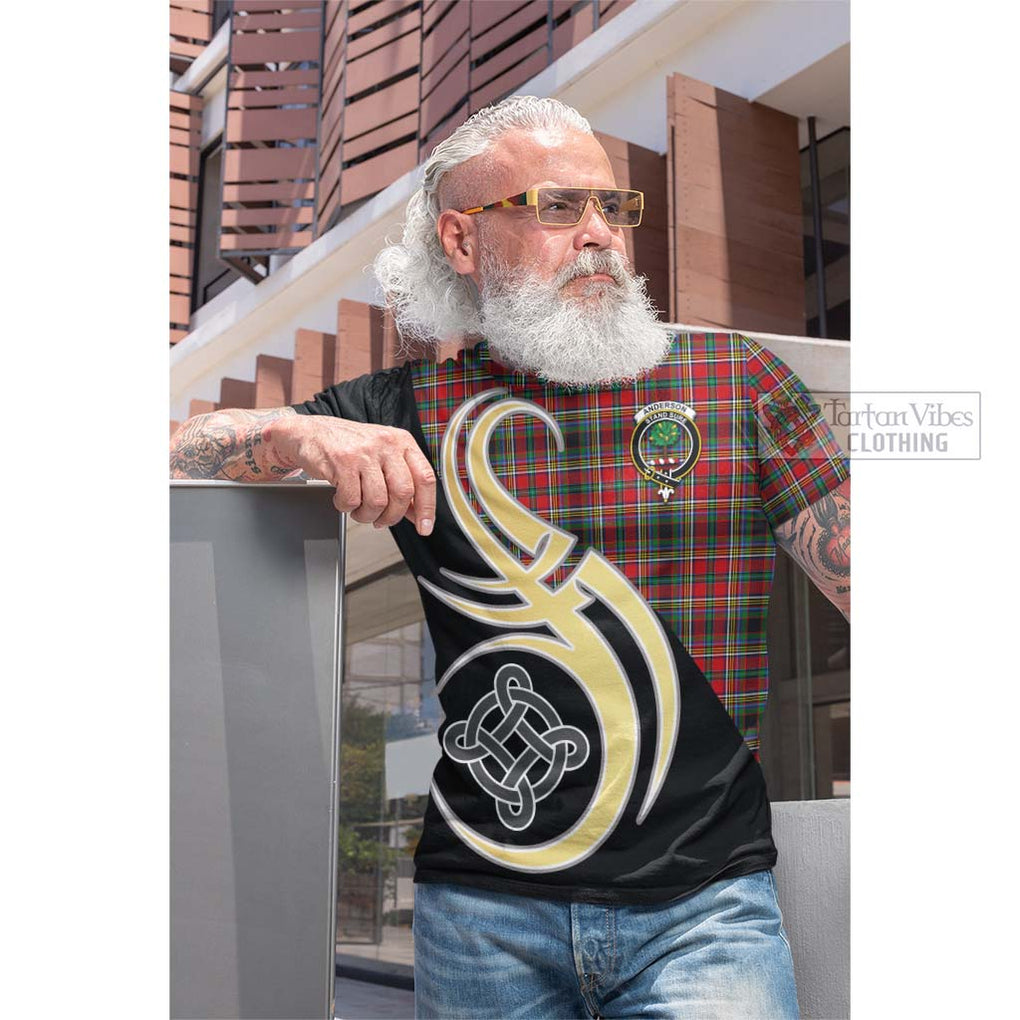 Tartan Vibes Clothing Anderson of Arbrake Tartan Cotton T-shirt with Family Crest and Celtic Symbol Style