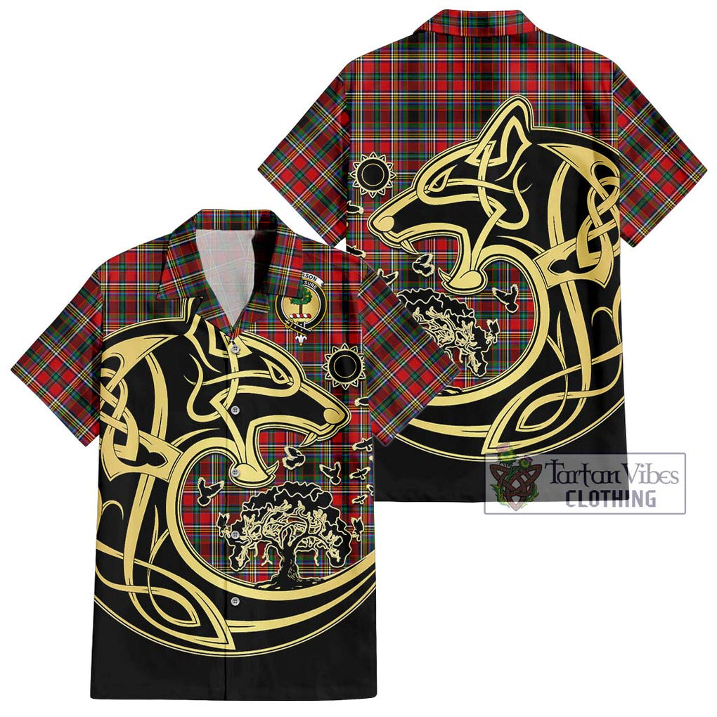 Anderson of Arbrake Tartan Short Sleeve Button Shirt with Family Crest Celtic Wolf Style Kid - Tartan Vibes Clothing