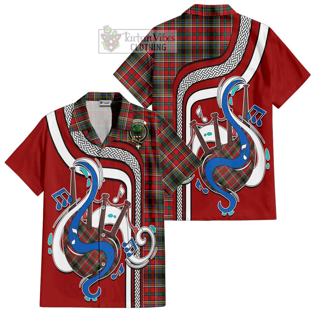 Anderson of Arbrake Tartan Short Sleeve Button Shirt with Epic Bagpipe Style Kid - Tartanvibesclothing Shop