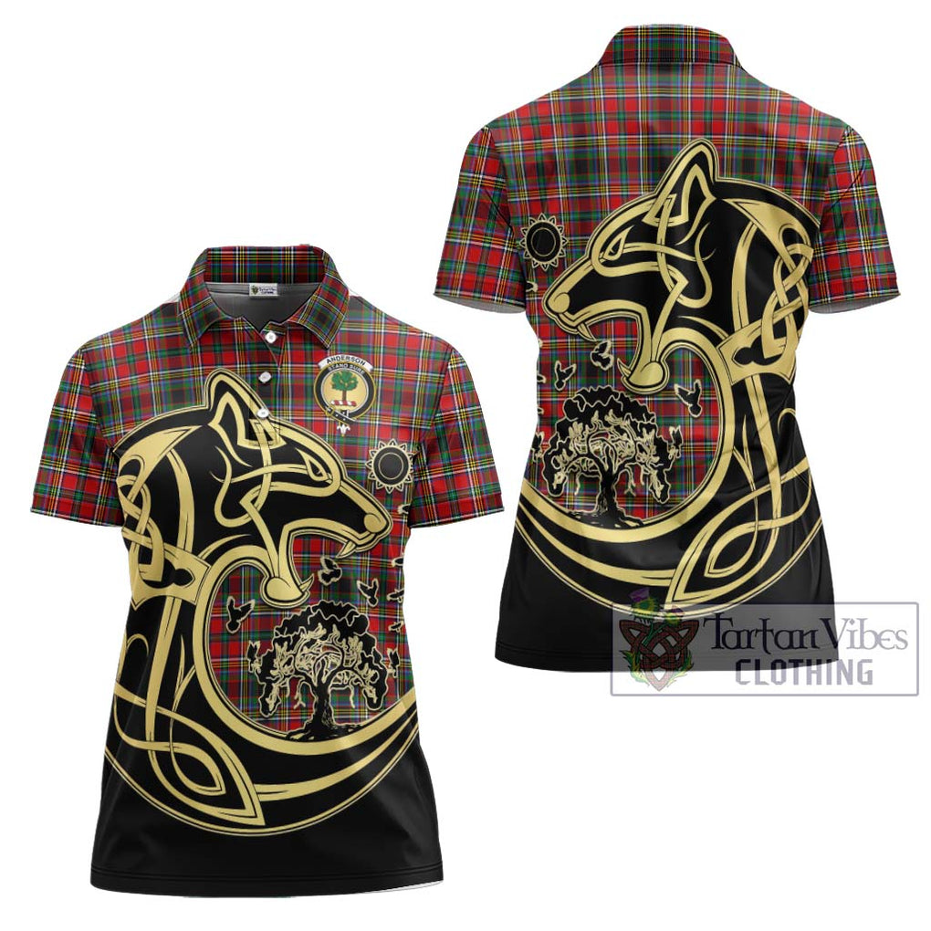 Anderson of Arbrake Tartan Women's Polo Shirt with Family Crest Celtic Wolf Style Women - Tartanvibesclothing Shop