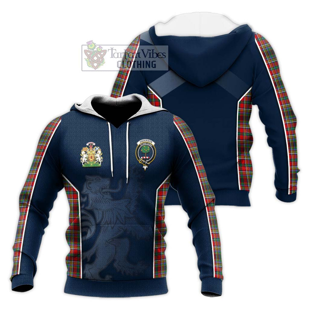 Anderson of Arbrake Tartan Knitted Hoodie with Family Crest and Lion Rampant Vibes Sport Style Unisex Knitted Pullover Hoodie - Tartan Vibes Clothing