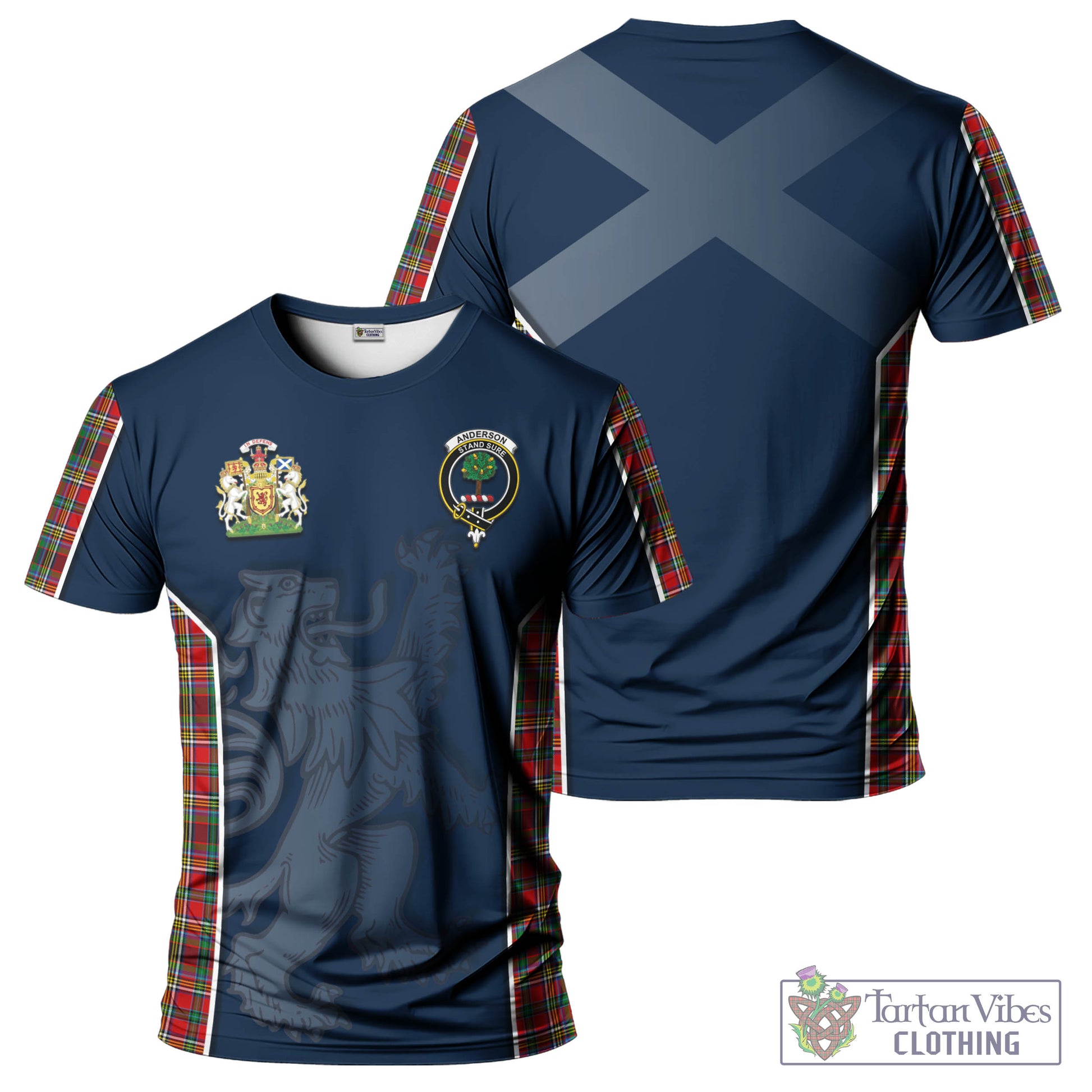 Tartan Vibes Clothing Anderson of Arbrake Tartan T-Shirt with Family Crest and Lion Rampant Vibes Sport Style