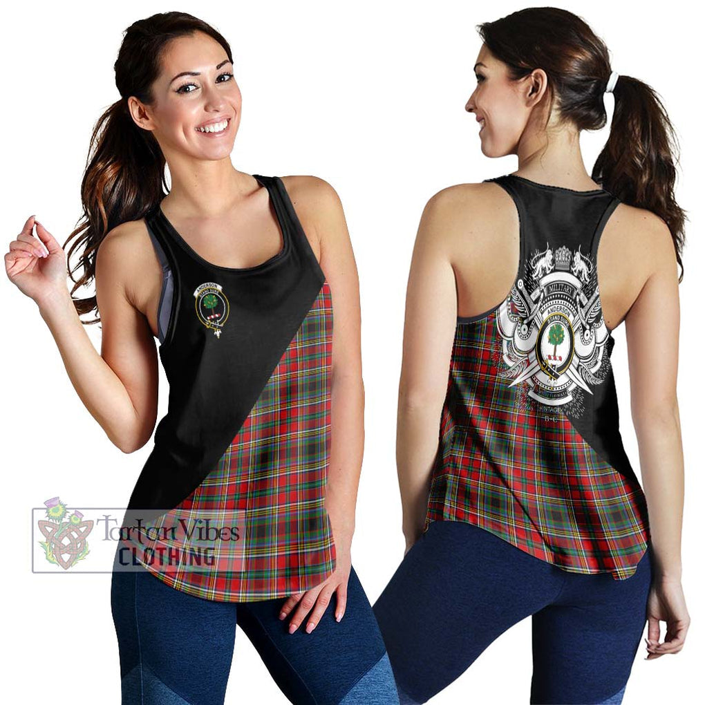 Anderson of Arbrake Tartan Women's Racerback Tanks with Family Crest and Military Logo Style 4XL - Tartanvibesclothing Shop