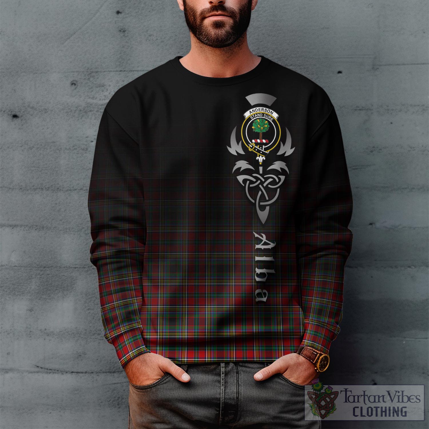 Tartan Vibes Clothing Anderson of Arbrake Tartan Sweatshirt Featuring Alba Gu Brath Family Crest Celtic Inspired