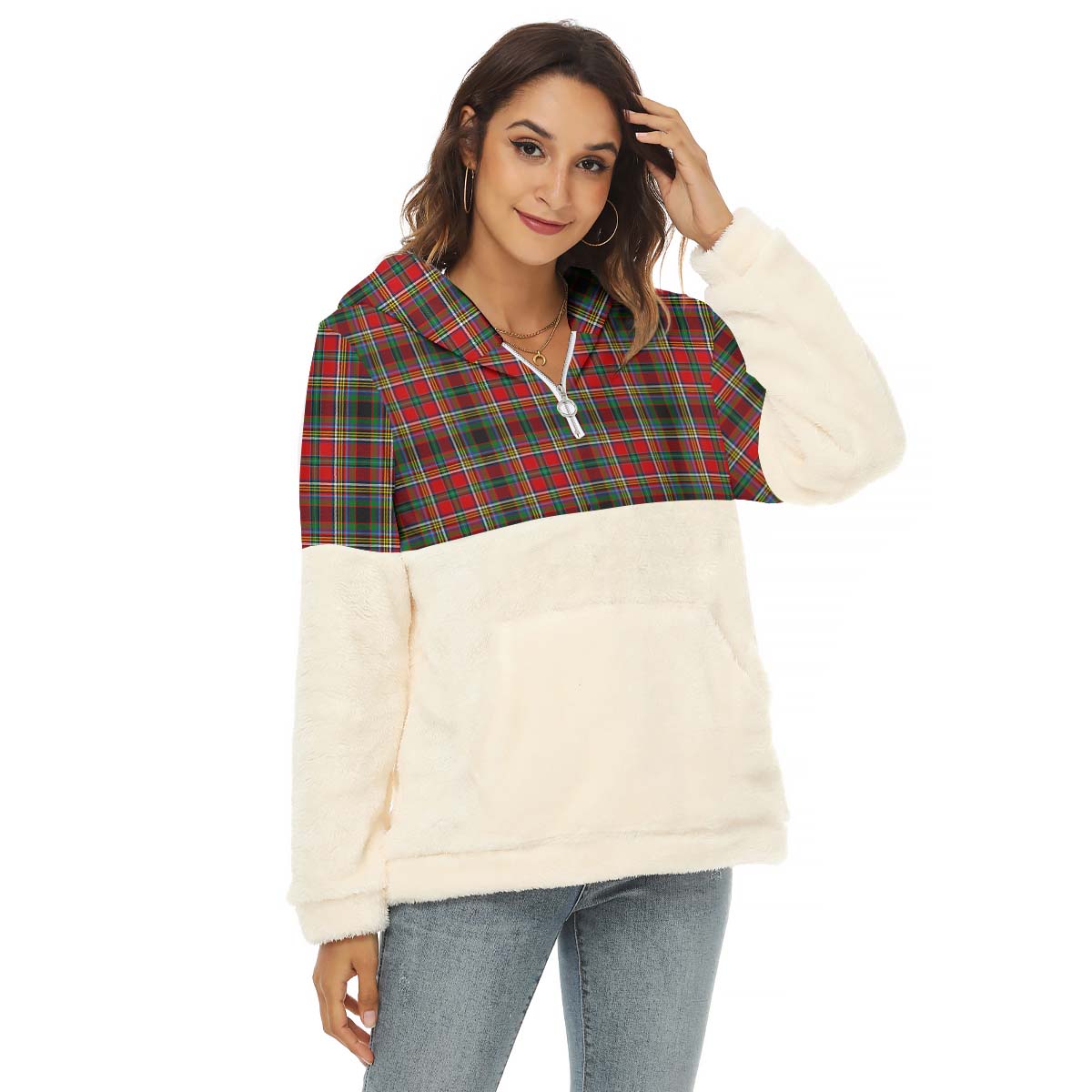 Anderson of Arbrake Tartan Women's Borg Fleece Hoodie With Half Zip Female - Tartan Vibes Clothing