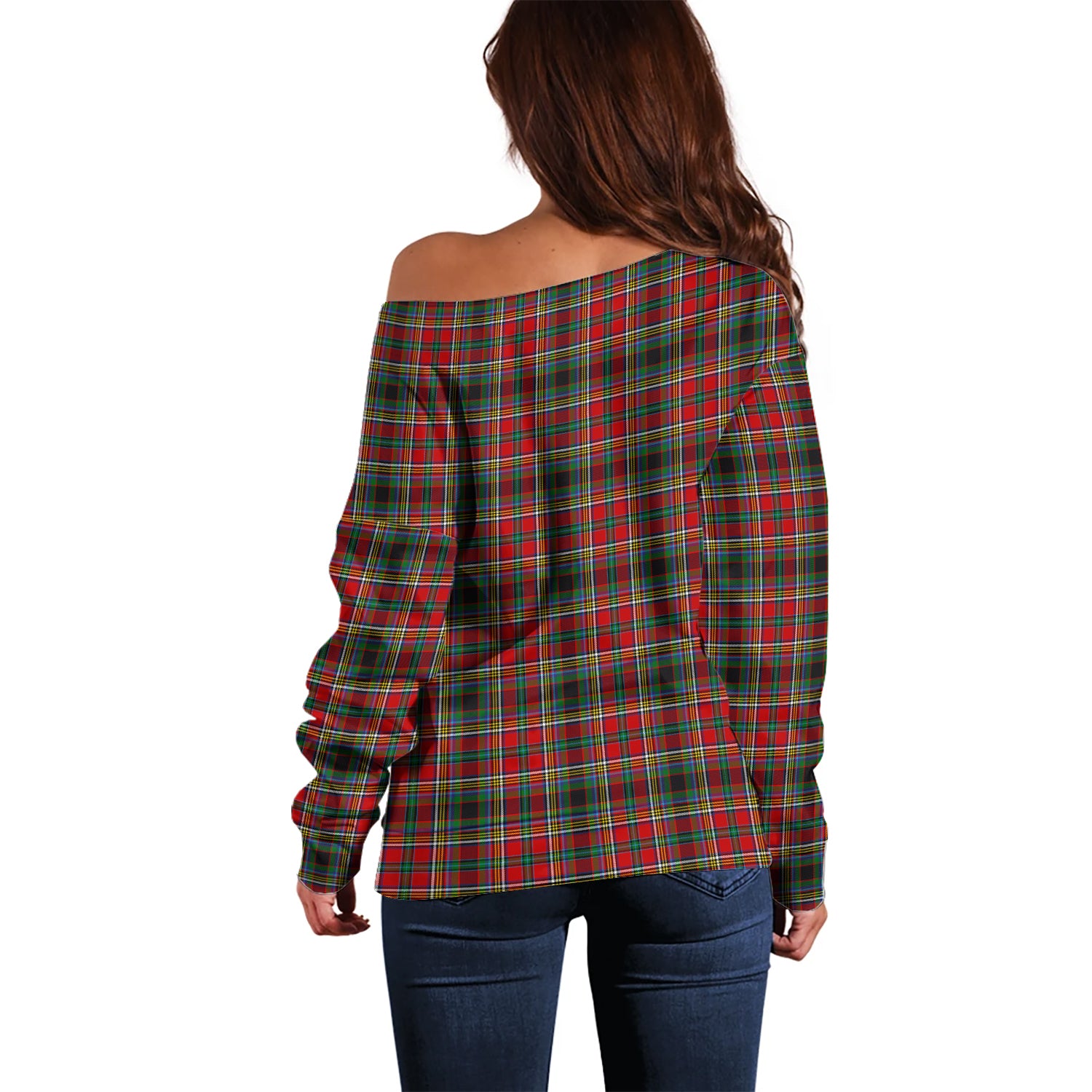 Anderson of Arbrake Tartan Off Shoulder Women Sweater with Family Crest - Tartanvibesclothing