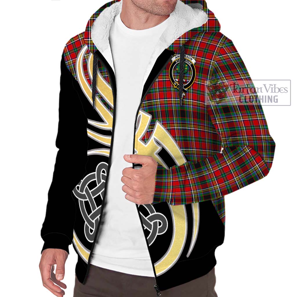 Anderson of Arbrake Tartan Sherpa Hoodie with Family Crest and Celtic Symbol Style - Tartan Vibes Clothing