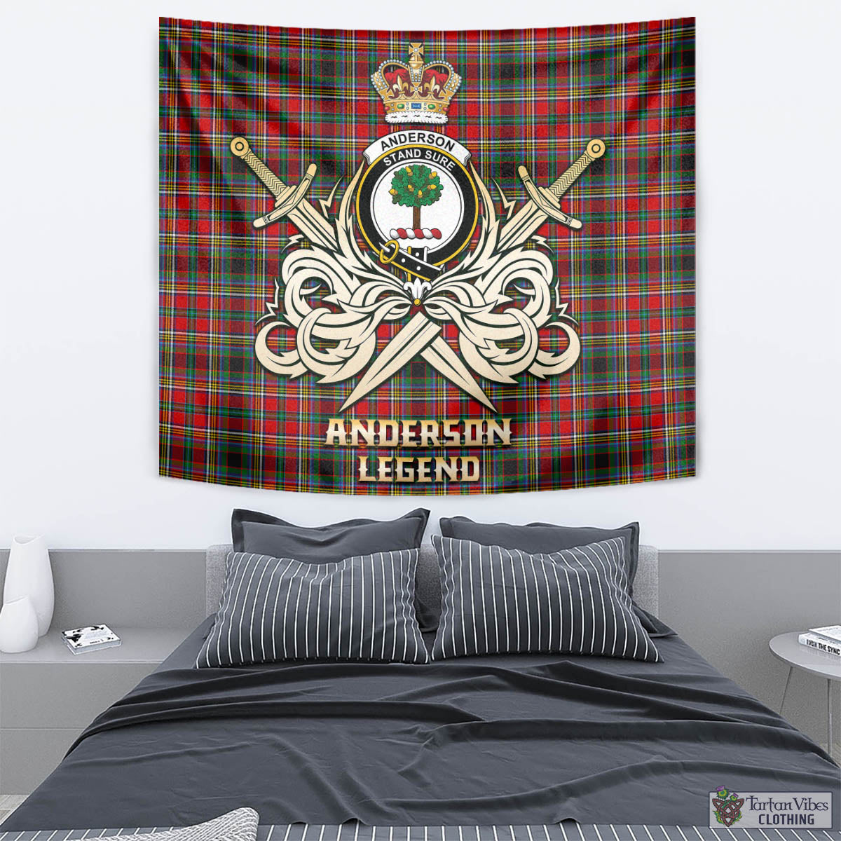 Tartan Vibes Clothing Anderson of Arbrake Tartan Tapestry with Clan Crest and the Golden Sword of Courageous Legacy