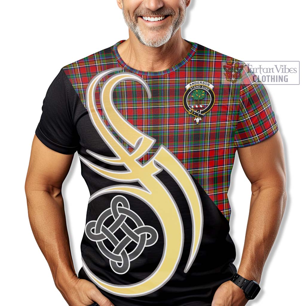 Tartan Vibes Clothing Anderson of Arbrake Tartan T-Shirt with Family Crest and Celtic Symbol Style