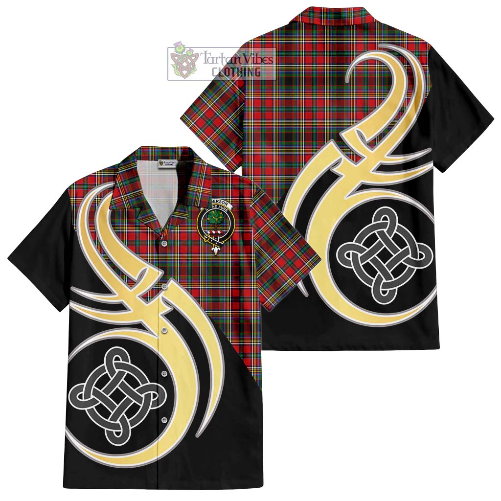 Anderson of Arbrake Tartan Short Sleeve Button Shirt with Family Crest and Celtic Symbol Style - Tartan Vibes Clothing