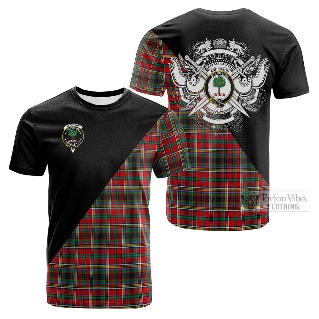 Tartan Vibes Clothing Anderson of Arbrake Tartan Cotton T-shirt with Family Crest and Military Logo Style