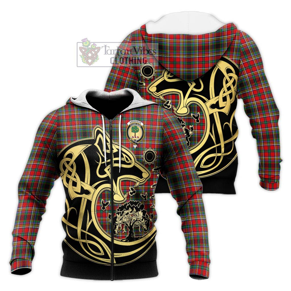 Anderson of Arbrake Tartan Knitted Hoodie with Family Crest Celtic Wolf Style Unisex Knitted Zip Hoodie - Tartan Vibes Clothing