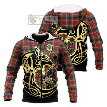 Anderson of Arbrake Tartan Knitted Hoodie with Family Crest Celtic Wolf Style