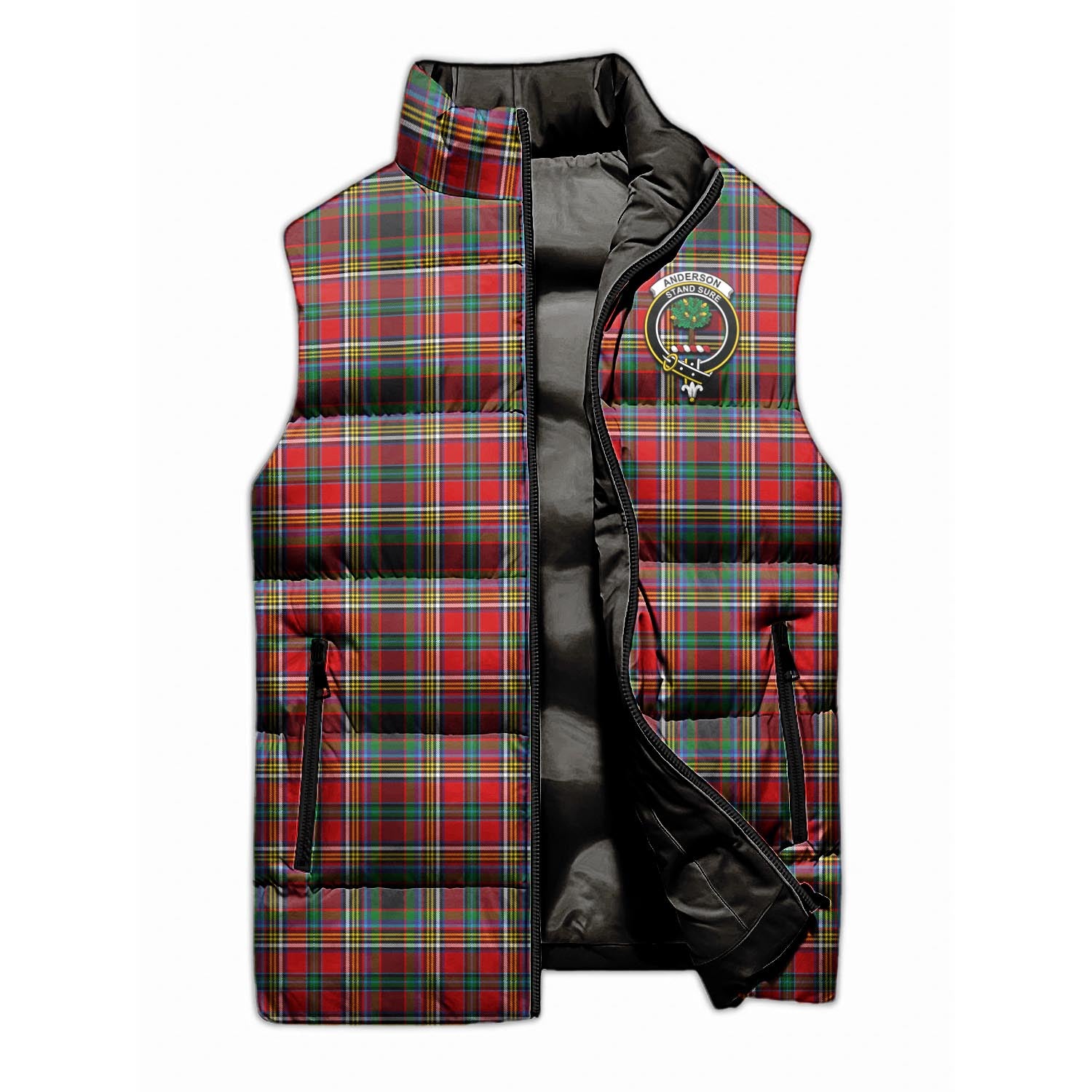 Anderson of Arbrake Tartan Sleeveless Puffer Jacket with Family Crest - Tartanvibesclothing