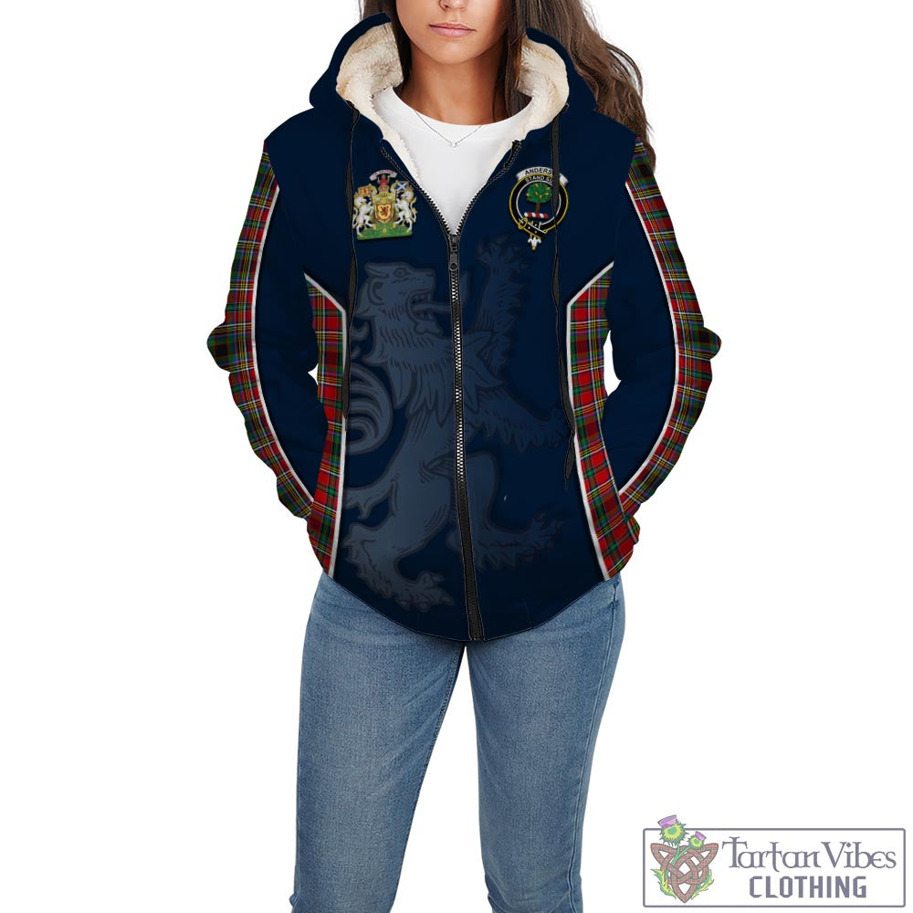 Tartan Vibes Clothing Anderson of Arbrake Tartan Sherpa Hoodie with Family Crest and Lion Rampant Vibes Sport Style