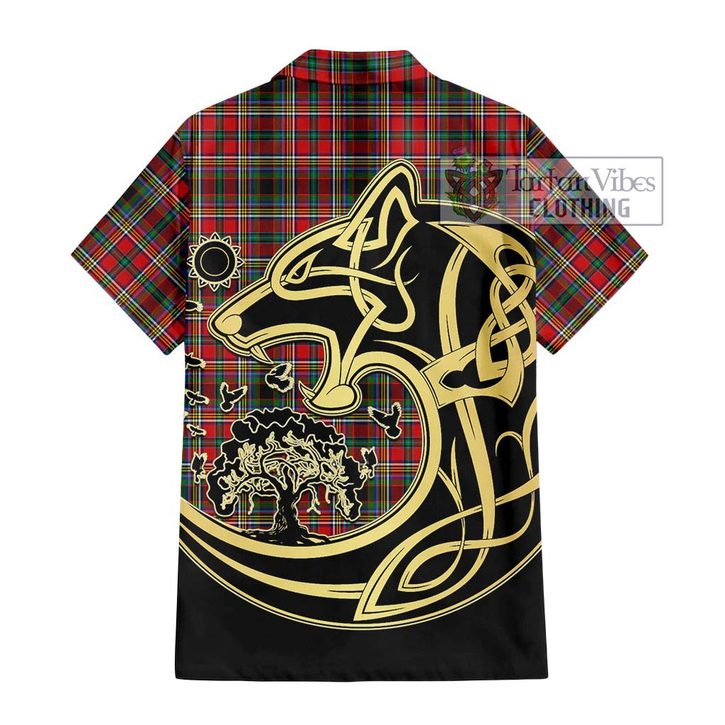 Anderson of Arbrake Tartan Short Sleeve Button Shirt with Family Crest Celtic Wolf Style - Tartan Vibes Clothing