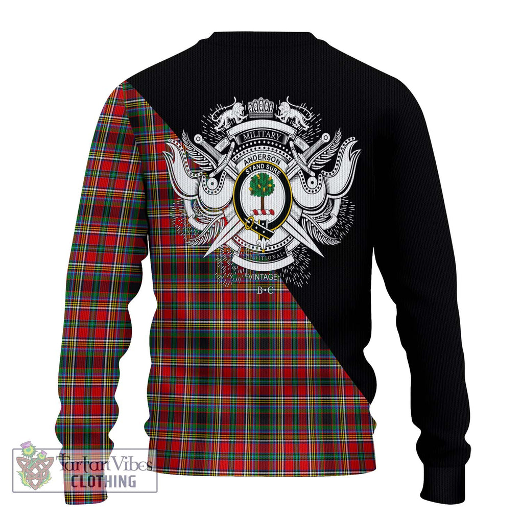 Anderson of Arbrake Tartan Knitted Sweater with Family Crest and Military Logo Style - Tartanvibesclothing Shop